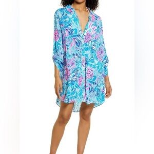 Lilly Pulitzer Natalie Long Sleeve Button Up Cover Up Shirt Dress Tunic size XXS